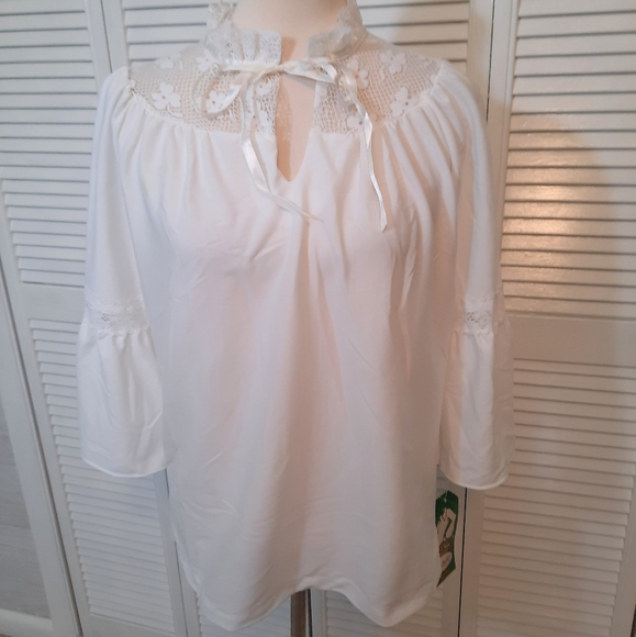 RARE vtg white lace blouse USA sz 13/14 new fashion creation NWT *J - Picture 1 of 7